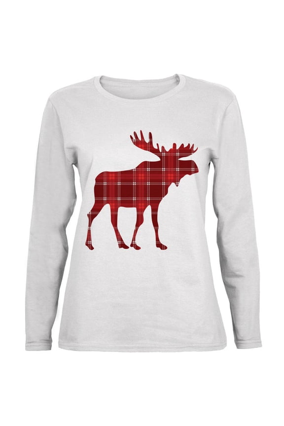 Autumn Plaid Moose Ladies' Relaxed Jersey Long-Sleeve Tee