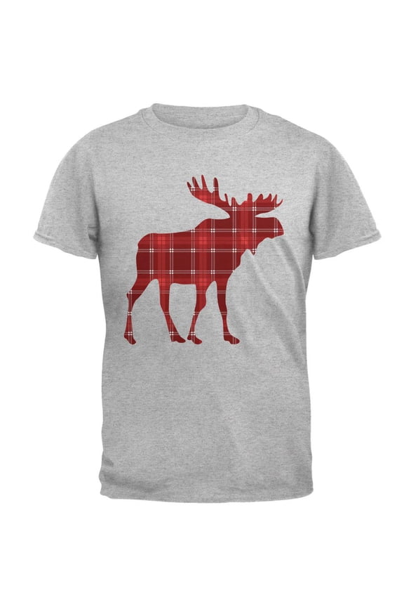 Autumn Plaid Moose Mens T Shirt Heather LG