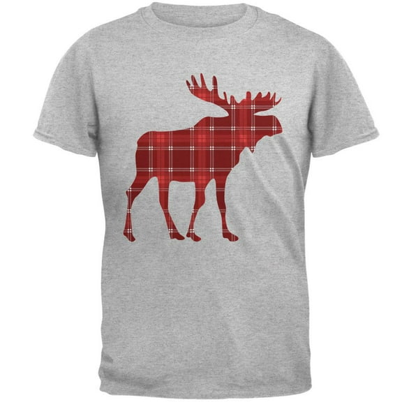 Autumn Plaid Moose Mens T Shirt Heather MD