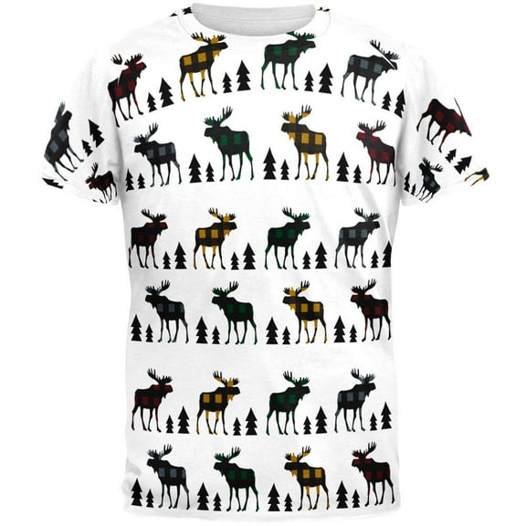 Autumn Plaid Moose on the Loose Pattern All Over Mens T Shirt Multi X-LG