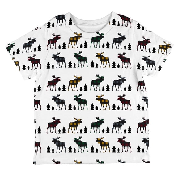 Autumn Plaid Moose on the Loose Pattern All Over Toddler T Shirt Multi 4T