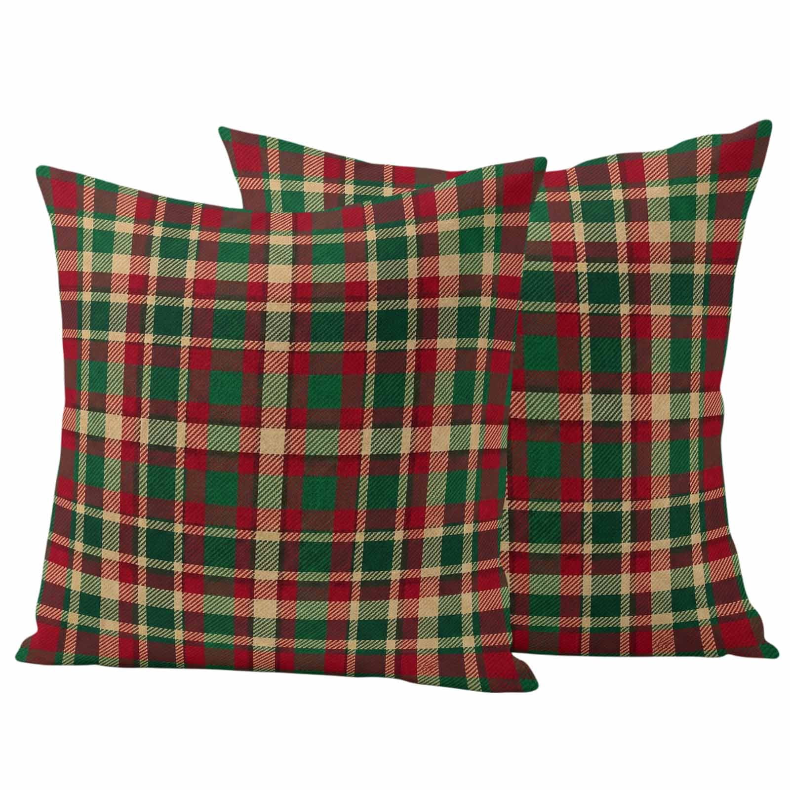 Autumn Plaid Outdoor Waterproof Pillow Covers, Red Green Tartan Gingham Farmhouse Checkered Decorative Square Throw Pillowcase Sofa Cushion Sham for Patio/Couch/Chair, 20"x20" 2 Pack