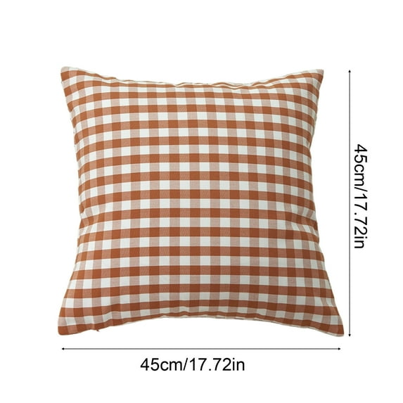 Autumn Plaid Pillow Cover Orange Decorative Throw for Sofa Couch Breathable Fabric Home Decor Accent