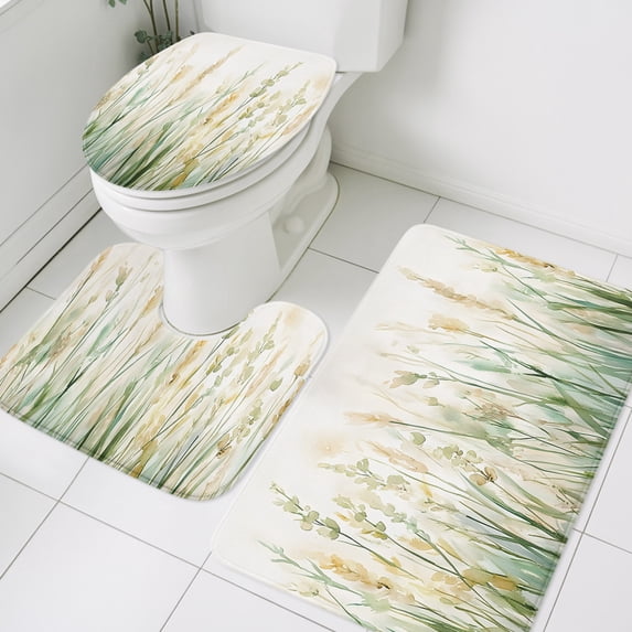 Autumn Plant Bathroom Rugs Set Watercolor Vintage Yellow Plant Green ...