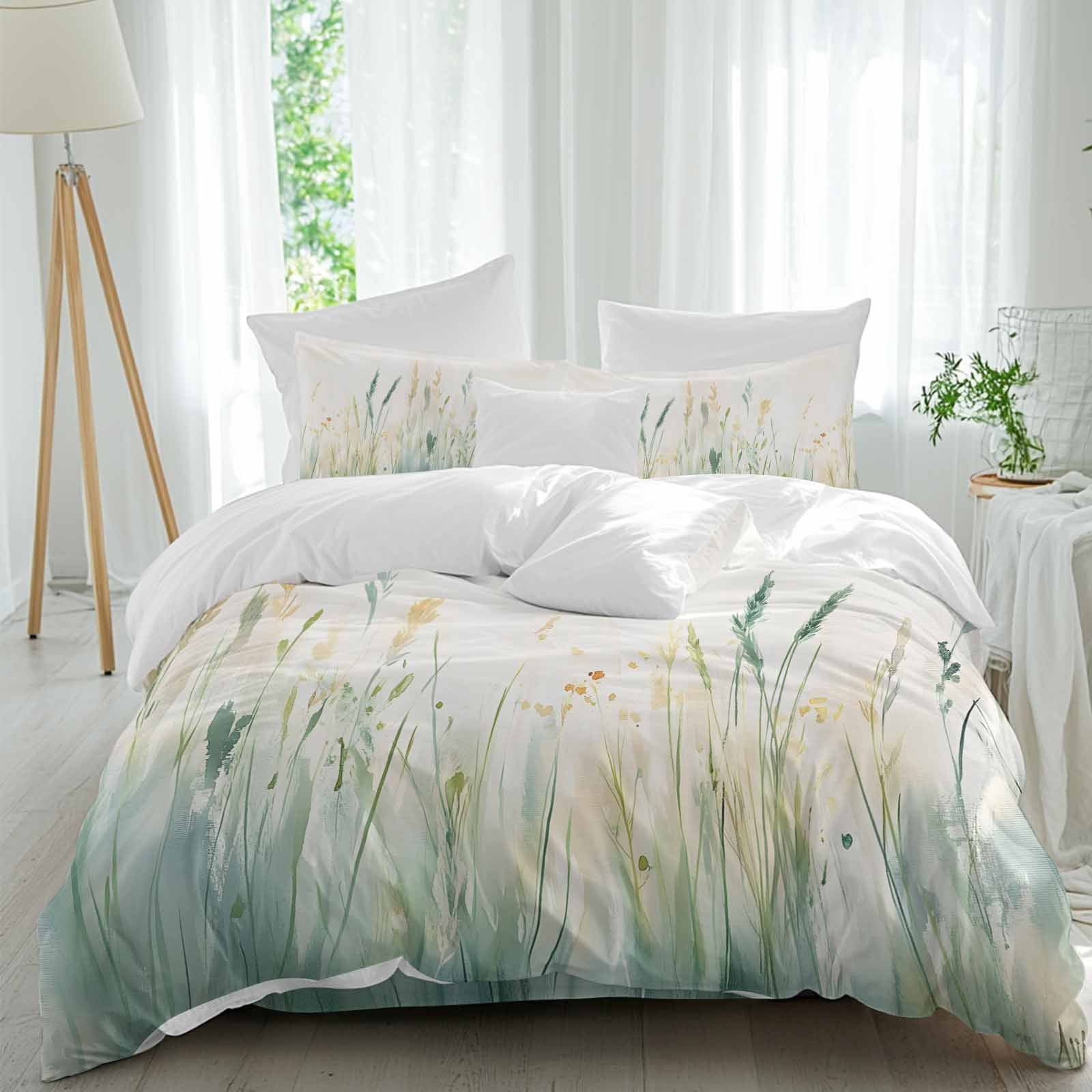 Autumn Plant California King Duvet Cover Set, Watercolor Country Yellow ...
