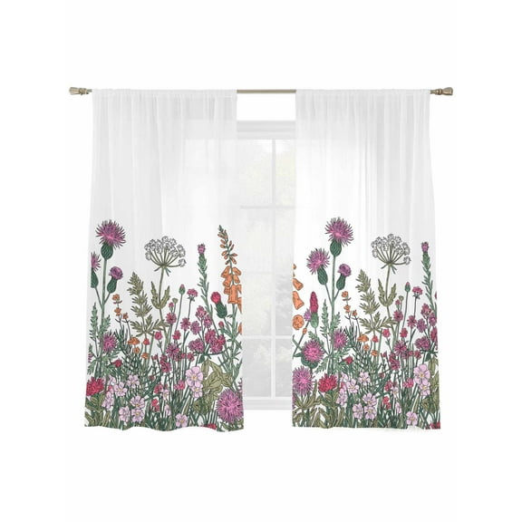 Autumn Plant Sheer Curtains 63 Inch Long 2 Panels, Vintage Watercolor Floral Country Light Filtering Rod Pocket Semi Sheer Curtains, Sheer Voile Drapes for Living Room Bedroom, 52"x63"