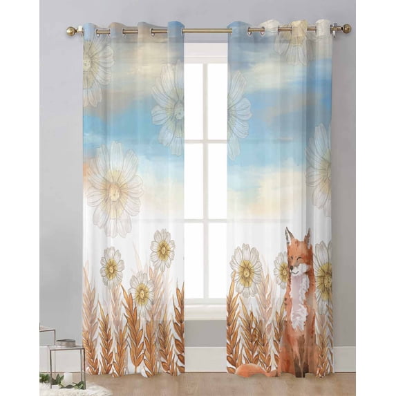 Autumn Plant Wheat Ears Daisy Fox Watercolor Modern Tulle Curtains Voile Drapes Sheer Window Curtains Bedroom Accessories