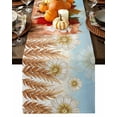 thumbnail image 1 of Autumn Plants Wheat Table Runner-Cotton Linen- 90 Inch Holiday Dresser Scarves, Daisy Fox Watercolor Gradient Blue Tablerunner for Kitchen Coffee/Dining Bedroom Living Room Dinner Scarf Décor 13x90, 1 of 7