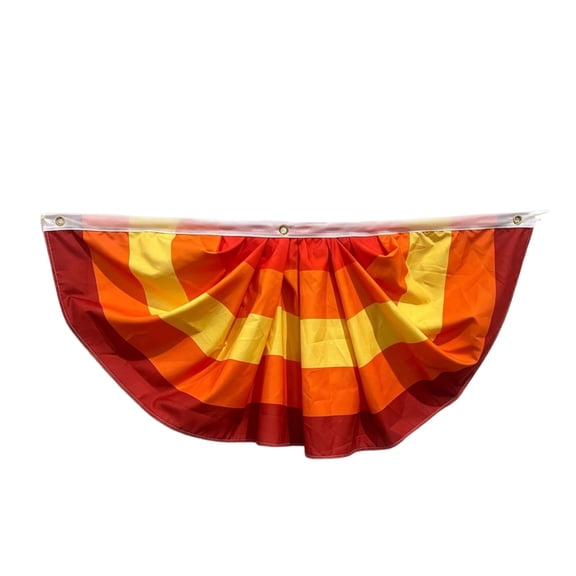 Autumn Pleated Fan Flag 3x6FT, Orange Half Moon Banner with Leaf Print, Wrinkle-Free Polyester Bunting for Home Fireplace Mantel Decor, Thanksgiving Harvest Party Wall Hanging