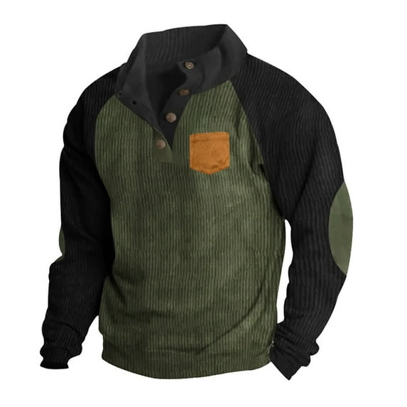 Autumn Plus Size Tops for Mens Outdoors Raglan Sleeve Casual Stand Collar Corduroy Color Blocking Head Cover No Hat Sweater Gifts for Mens on Clearance!