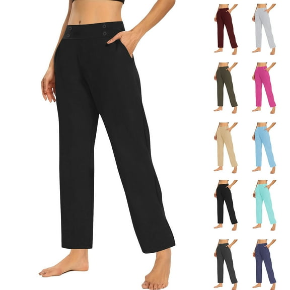 Autumn Plus Size Yoga Pants for Womens High Waist Workout Out Leggings Stretch Waist Button Pocket Yoga Gym Loose Pants