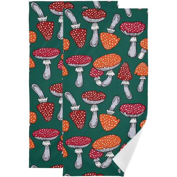 Autumn Polka Dot Mushroom Hand Towels 2 PCS, Kitchen Towel Ultra Soft and Highly Absorbent,Decorative Fingertip Face Towel for Bathroom Hotel, 28.3"x14.4"