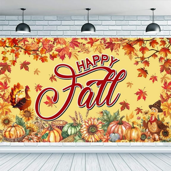 Autumn Polyester Hanging Banner Sign Rectangle with Word Party Decoration Supplies Celebration Backdrop Word 1100x1800mm