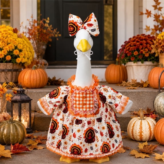Autumn Thanksgiving Porch Goose Costume for 23 Inch Lawn Garden Statue Outdoor Yard Decor