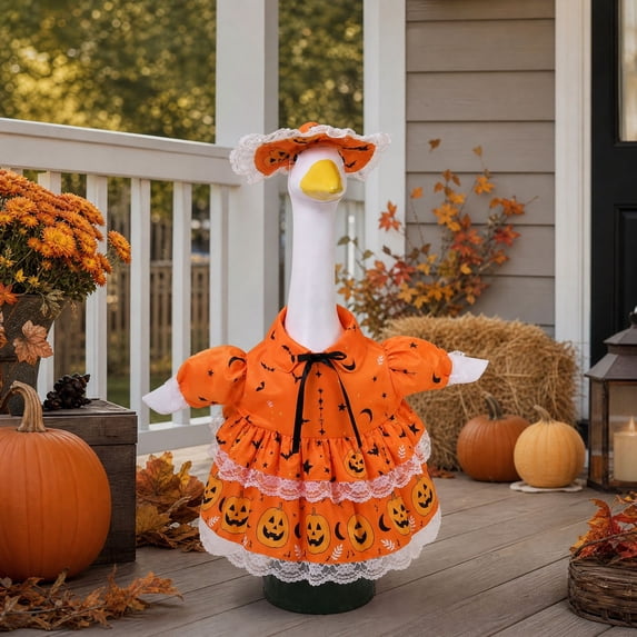 Autumn Thanksgiving Porch Goose Costume for 23 Inch Plastic or Cement Goose Statue Outdoor Garden Lawn Decor
