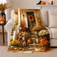 thumbnail image 1 of Autumn Porch Harvest Display Pumpkin Wreath, Cozy Friendship Quote Scene, Warm Flannel Blanket for Living Room and Reading Nook, Art Lovers Thanksgiving Gift, Artistic Home Decor, 1 of 9