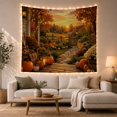 thumbnail image 1 of Autumn Porch with Pumpkins and Lantern on Stone Path, Peaceful Farmhouse for Nature Enthusiasts, Cozy Rustic Scene Art, Thanksgiving Gift Tapestry Wall Hanging for Living Room and Bedroom, 1 of 7