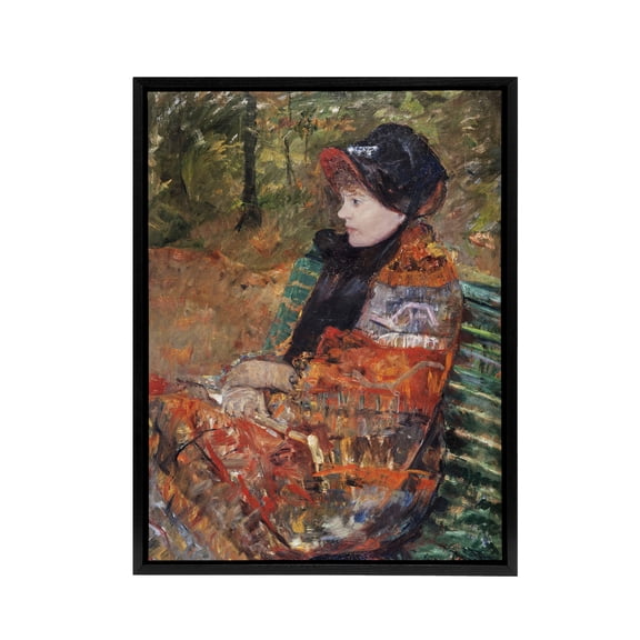 Autumn Portrait of Lydia in a Park Cassatt Black Framed Canvas Wall Art 12X16"