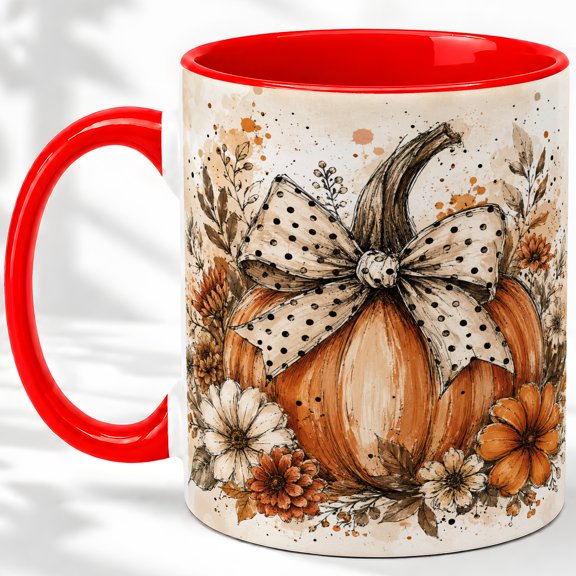 Autumn Pumpkin 11oz Accent Mug, Ceramic Cup for Fall Lovers Glossy ceramic mug with full-color autumn pumpkin artwork for daily coffee, tea, or desk use