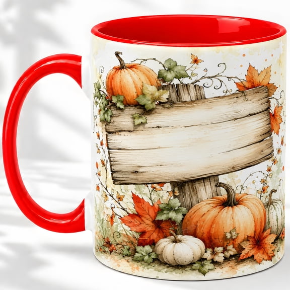 Autumn Pumpkin Accent Mug, 11oz Ceramic Coffee Cup for Fall Glossy ceramic mug with double-sided watercolor pumpkin artwork for daily coffee or tea