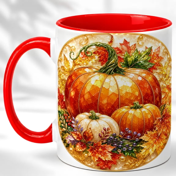 Autumn Pumpkin Accent Mug, 11oz Ceramic Coffee Cup for Fall Lovers