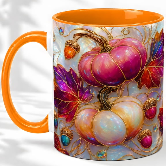 Autumn Pumpkin Accent Mug, 11oz Ceramic Coffee Cup for Fall Lovers