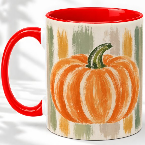 Autumn Pumpkin Accent Mug, 11oz Ceramic Mug for Home Glossy ceramic with autumn pumpkin artwork for daily coffee, tea, or desk use