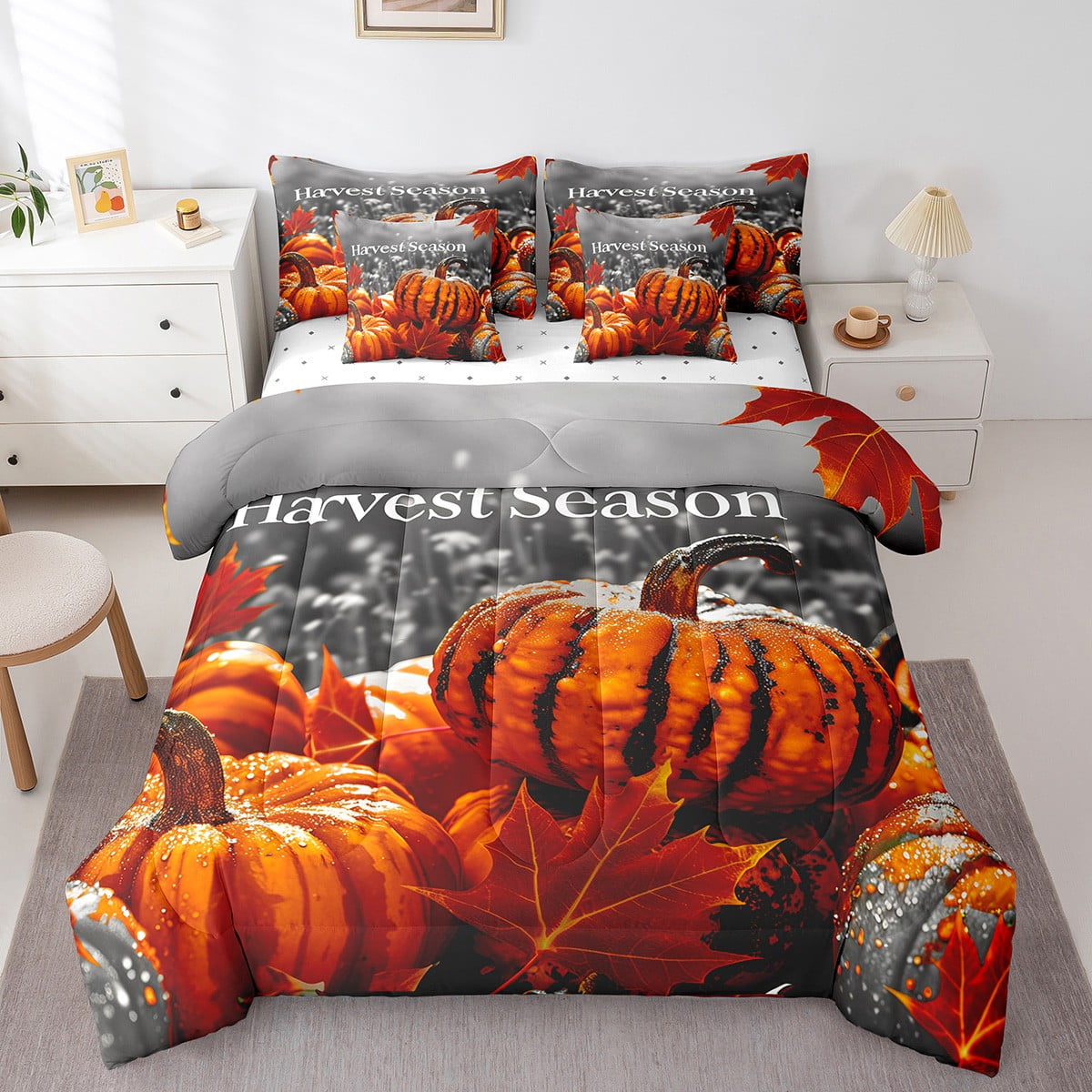 Autumn Pumpkin Bedding Sets 7-Piece Halloween Theme Comforter Set Queen ...