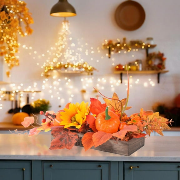 Autumn Pumpkin Bonsai Centerpiece - 16" Handcrafted Wood Base Fall Decor for Thanksgiving Table, Halloween Porch & Farmhouse Mantel Displays