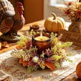thumbnail image 1 of Autumn Pumpkin Candle Ring for Fall Table Decor, Artificial Harvest Wreath with Maple Leaves, Rustic Candle Holder for Mantel and Centerpiece, 1 of 6