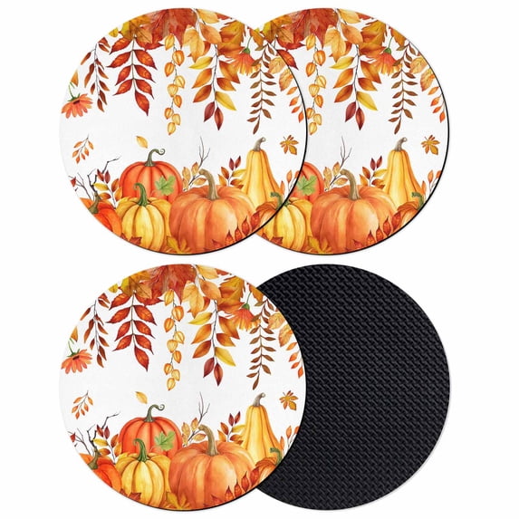 Autumn Pumpkin Coasters Set of 4, Absorbent Coasters for Drinks, Thanksgiving Fall Orange Red Gold Leaf Coaster for Desk Coffee Table Protection, Home Decor House Warming Gifts 4"