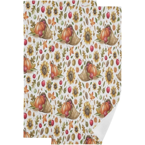 Autumn Pumpkin Cornucopia Hand Towels for Bathroom, Thanksgiving Day Sunflower Kitchen Towel 2 PCS Ultra Soft and Highly Absorbent Decorative Fingertip Face Bath Towels for Spa & Hotel, 28.3"x 14.4"