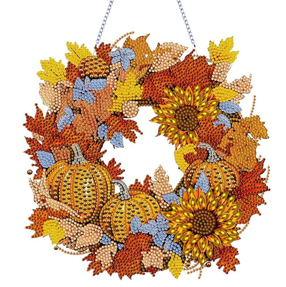 Autumn Pumpkin Diamond Art Kits Thanksgiving Fall Hanging Wreath ...
