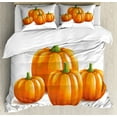 thumbnail image 1 of Autumn Pumpkin Duvet Cover Set Queen Size, Bunch of Fall Season Thanksgiving Fruits Drawing, Decorative 3 Piece Bedding Set with 2 Pillow Shams, Burnt Orange Marigold Lime Green White, by Ambesonne, 1 of 3