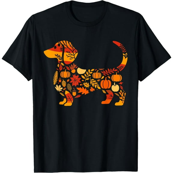 Autumn Pumpkin Fall Dachshund Thanksgiving Womens Mens Kids T-Shirt,Top Tees,Black