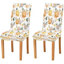 Autumn Pumpkin Floral Maples Dining Room Chair Covers Fall Leaves Flowers Thanksgiving Chair Slipcovers Seat Protector Removable Washable Chair Cover For Home Kitchen Restaurant Hotel 4pcs