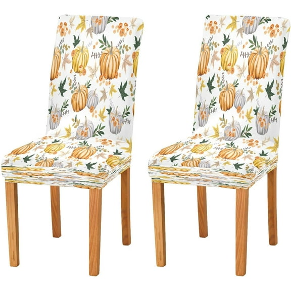 Autumn Pumpkin Floral Maples Dining Room Chair Covers Fall Leaves Flowers Thanksgiving Chair Slipcovers Seat Protector Removable Washable Chair Cover For Home Kitchen Restaurant Hotel 4pcs