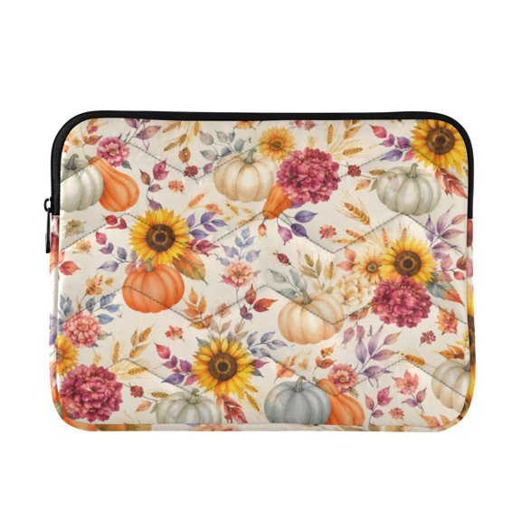 Autumn Pumpkin Floral Printed Laptop Sleeve 13-14 Inch Computer Bag & Laptop Case for Women Men with Zippe for Work Travel