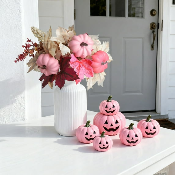 Autumn Pumpkin Flower Branch Decoration, Thanksgiving Pink Pumpkin White Maple Leaf Cutting, Suitable For Autumn Festival Indoor Living Room Bedroom Study Desktop Decoration