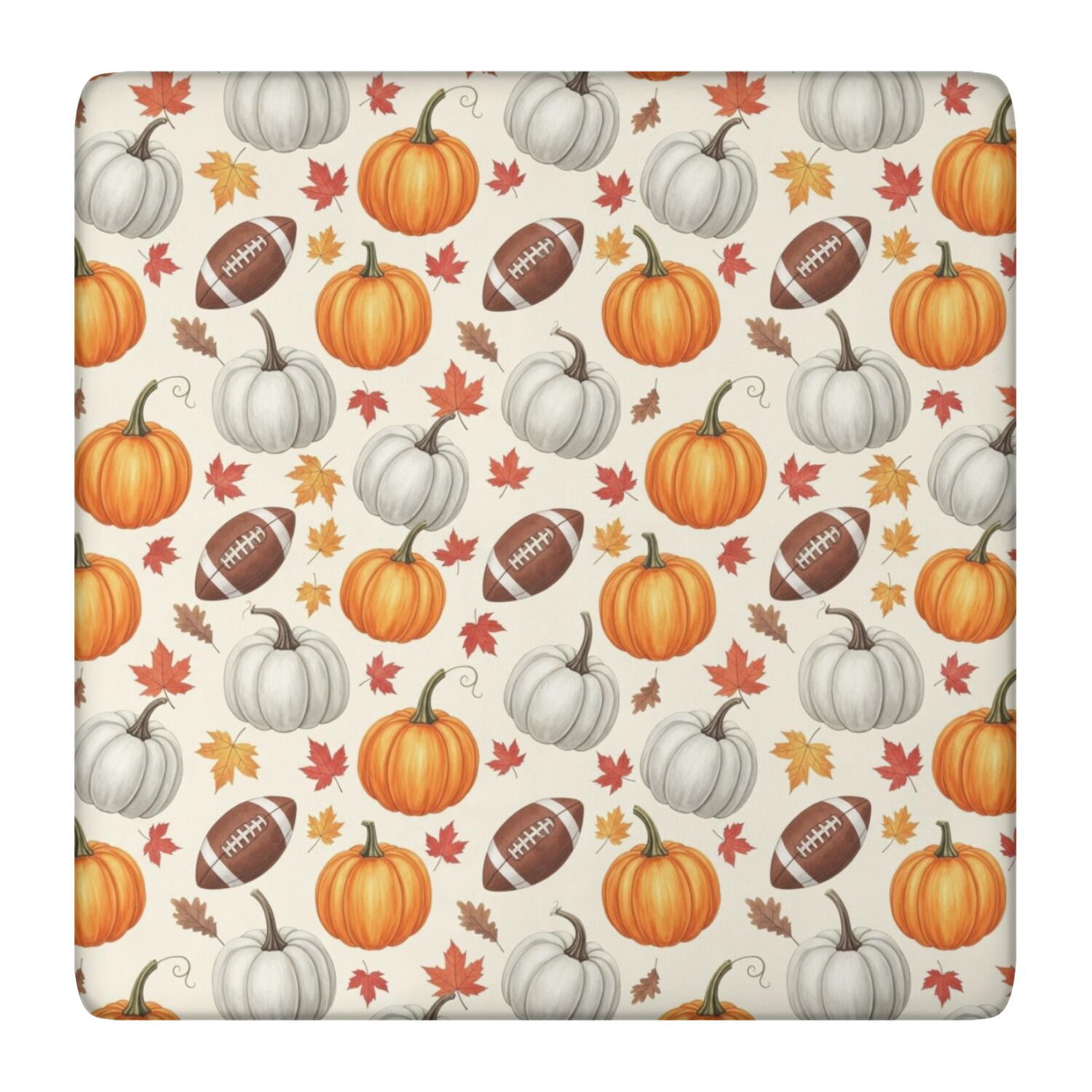 Fall Vinyl Autumn Pumpkin Football Maple Cream Square Fitted Tablecloth, Stretch ...