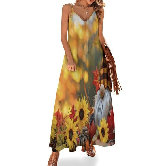 Autumn Pumpkin Gnome Thanksgiving Design Sleeveless Dress Woman Fashion Long Dresses Women's Summer Suit Dress 2025
