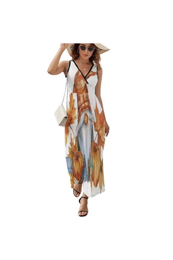 Autumn Pumpkin Gnome Thanksgiving Pattern Design Sleeveless Dress Summer Clothes for Women Women's Clothing 2025