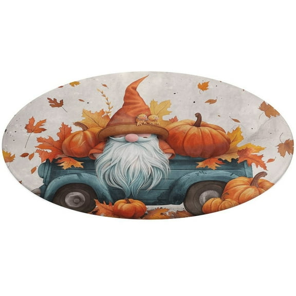Autumn Pumpkin Gnome Thanksgiving Round Rugs -Washable Non-Slip Small Round Area Rug Throw Soft Circle Rugs for Bedroom, Modern Print Indoor Carpet for Entryway Sofa Living Room