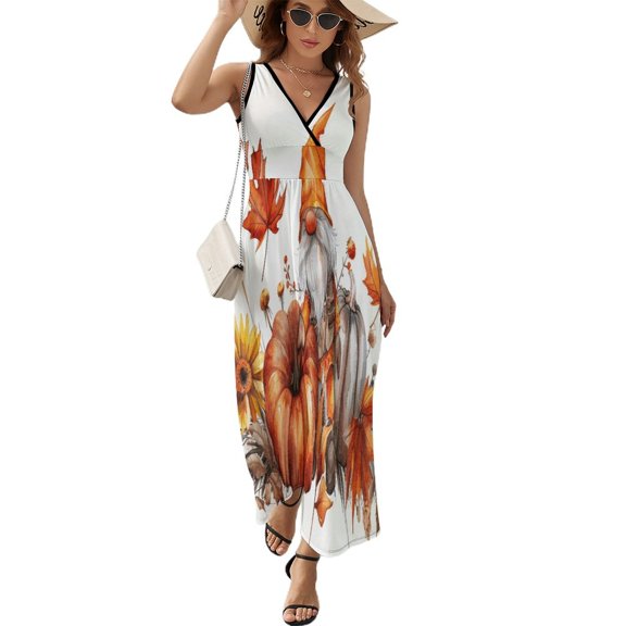 Autumn Pumpkin Gnome Thanksgiving Sleeveless Dress Female Clothing Dress Women Summer 2025 Dress