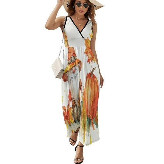 Autumn Pumpkin Gnome Thanksgiving Sleeveless Dress Woman Fashion Long Dresses Women's Summer Suit Dress 2025