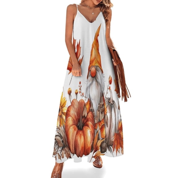 Autumn Pumpkin Gnome Thanksgiving Sleeveless Dress Women's Luxury Party Dress Birthday Dresses for Women
