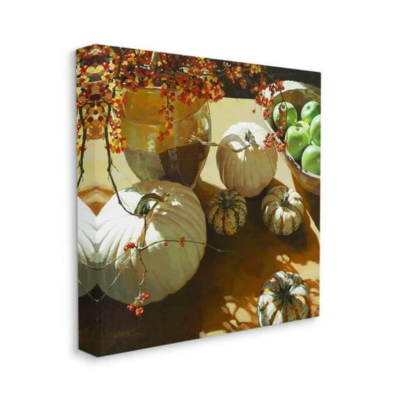 Autumn Pumpkin Harvest Table Still-Life Food & Beverage Gallery-Wrapped Canvas Print Wall Art, 17x17