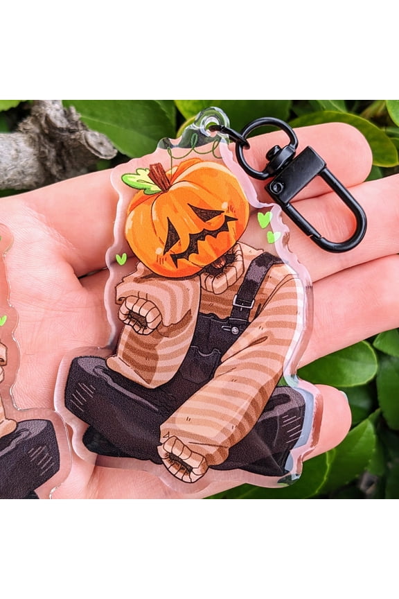 Autumn Pumpkin Head Acrylic Keychain 3in Cute Kawaii Halloween Character Bag Charm