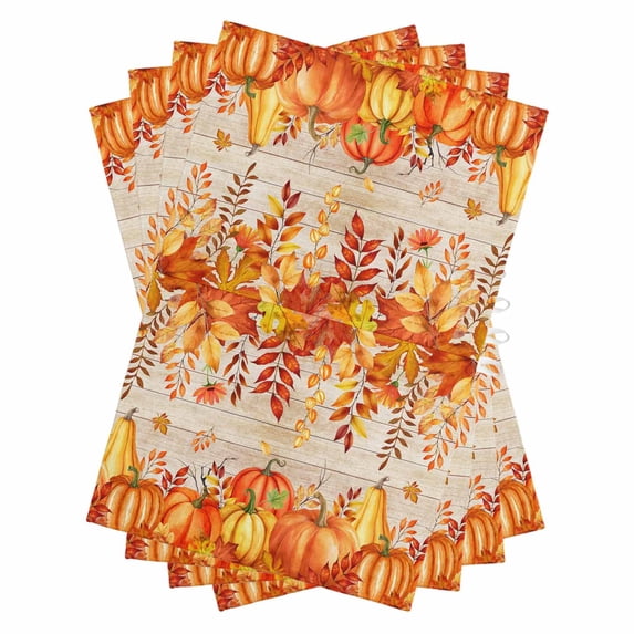 Autumn Pumpkin Kitchen Towels Set of 4, Water Absorbent Dish Towel, Thanksgiving Orange Red Vintage Wooden Decorative Hand Towels - Quick Drying Cloth for Cooking Baking, 18x28 Inch