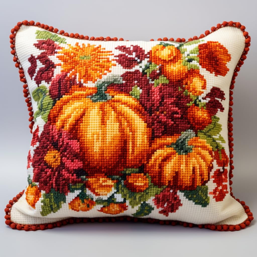 Rose Latch Hook Kit | DIY Crochet Pillow Craft Kit With Pre-Printed Canvas 43x43cm